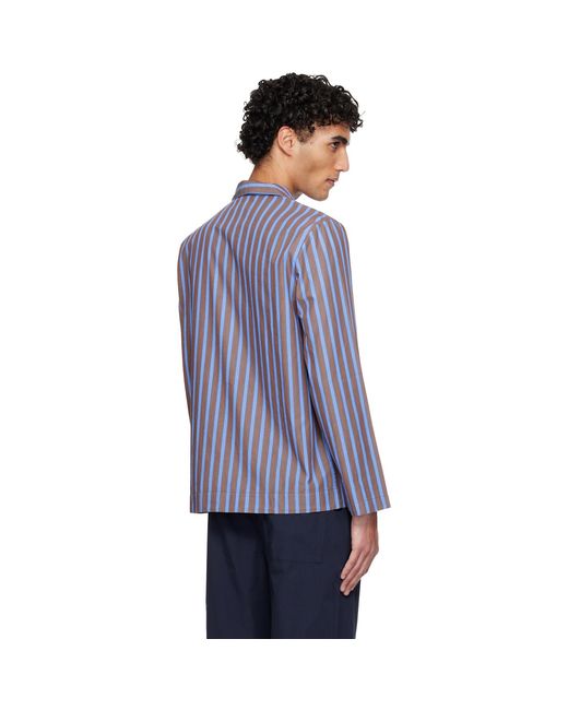 Tekla Blue Poplin Long-Sleeved Pyjama Shirt for men