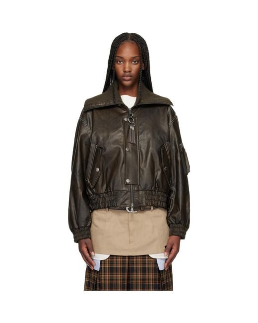 ANDERSSON BELL Black Knit-Collar Ma-1 Faux-Leather Bomber Jacket