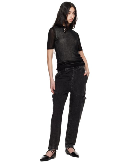 Y's Yohji Yamamoto ブラック Diagonal セルロース チュール 半袖ポロシャツ Black