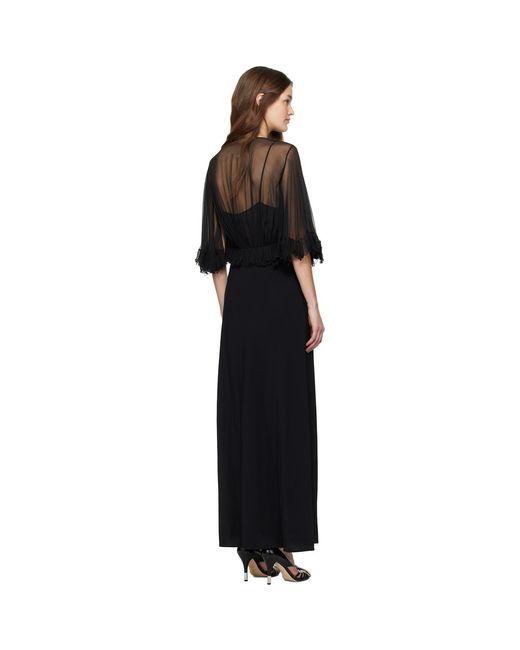 Chloé Black V-neck Long Dress In Crêpe Satin