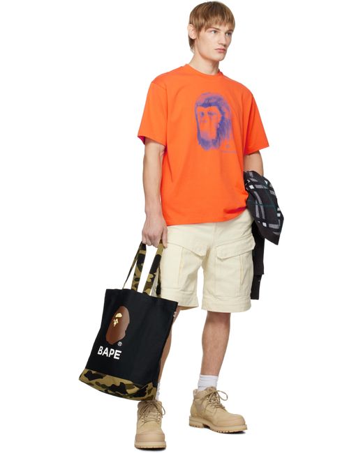 A Bathing Ape Orange Pixel Comic Ape Head T-Shirt for men
