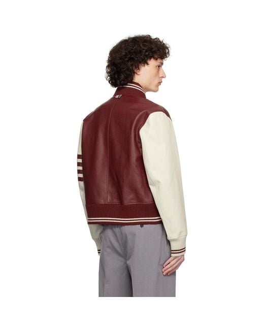 Thom Browne Red Leather Classic Bomber Jacket for men