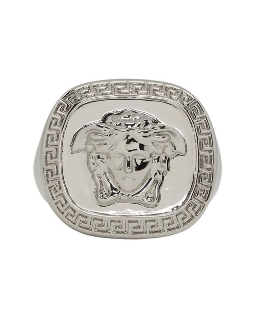 Versace Metallic Silver Medusa Ring for men
