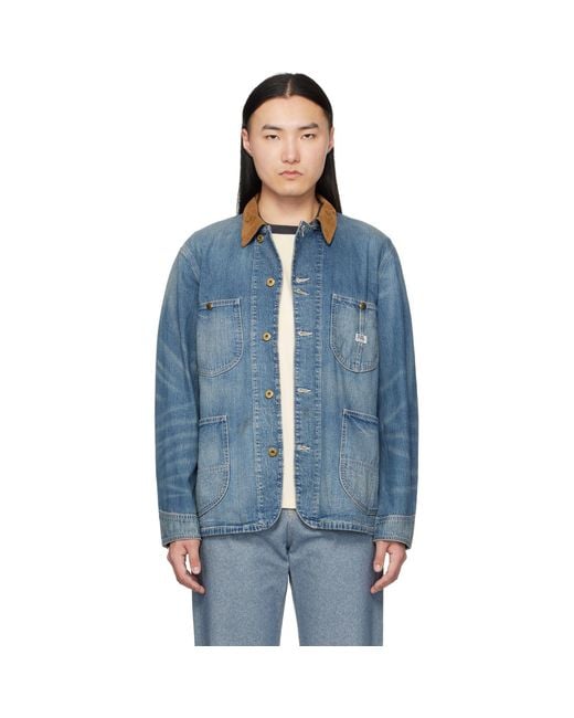 RRL Blue Corduroy-Collar Denim Jacket for men