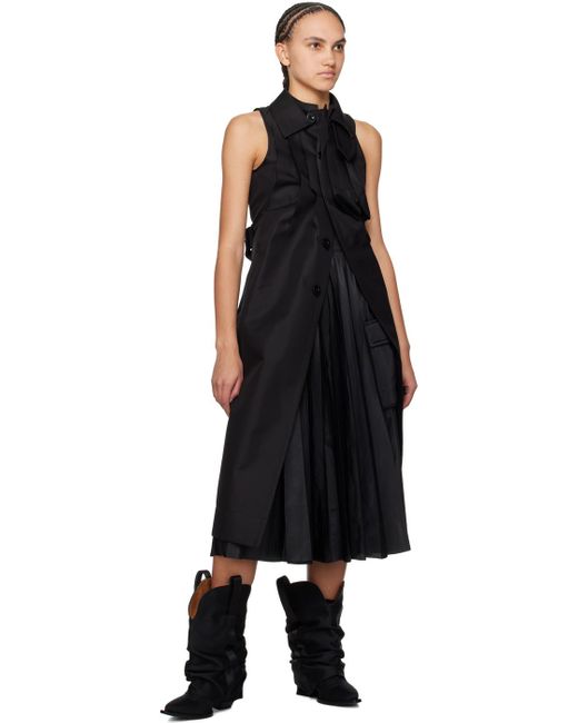 Sacai Black Belted Midi Dress