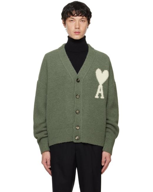 AMI Green Ami De Cœur Cardigan for men