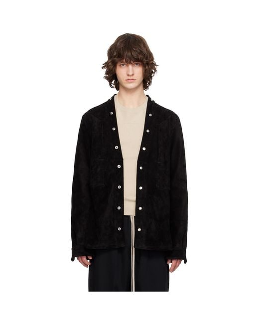 Rick Owens Black Concordians Larry Fogpocket Leather Overshirt for men