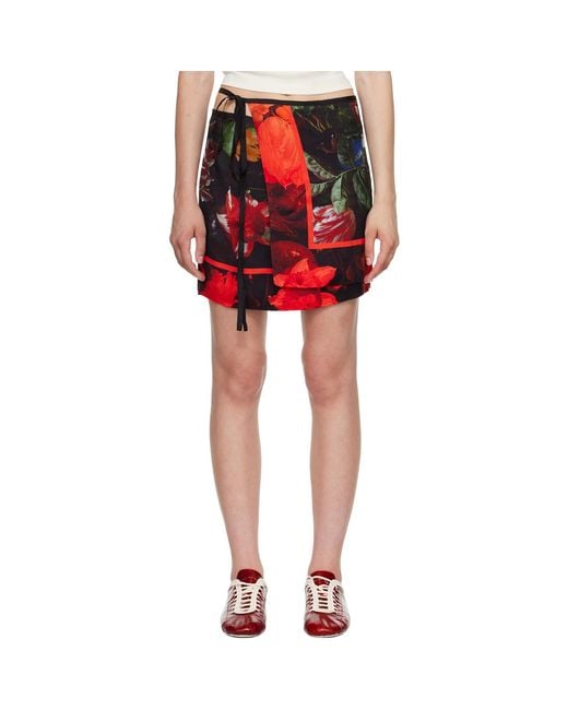 Dries Van Noten Red Printed Wrap Miniskirt