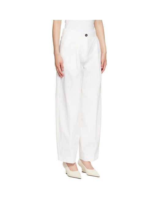 Totême White Single Pleat Cotton Trousers