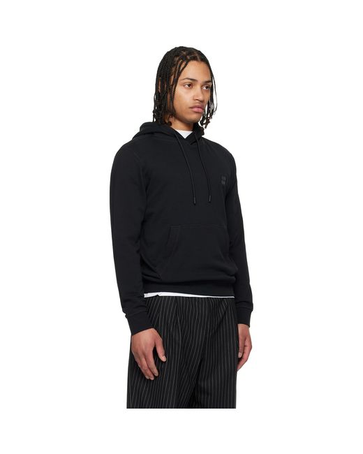 Boss Black Cotton-Terry Logo Patch Hoodie for men