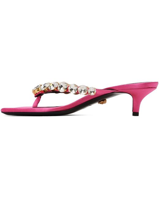 Versace Black Pink Crystal Heeled Sandals