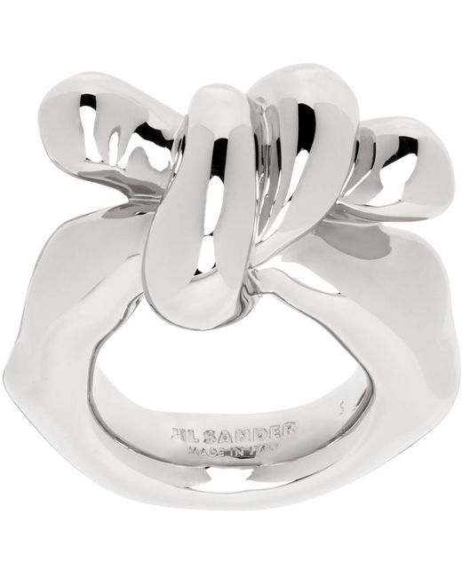 Jil Sander Metallic Silver Twist Ring for men