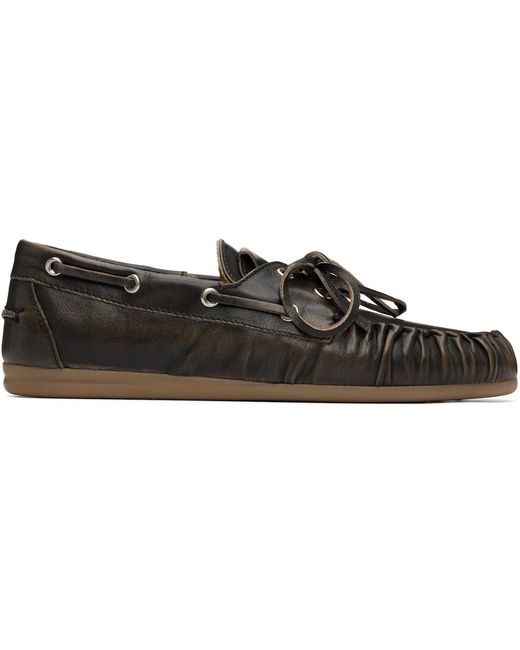 Alohas Black Rowan Vintage Effect Leather Boat Shoes