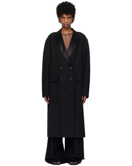 Dries Van Noten Black Wool Barathea Coat for men