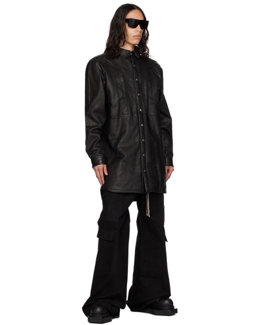 Rick Owens Black Jumbo Fogpocket Leather Jacket for men