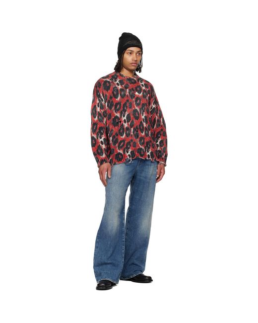 R13 Red Printed Oversized Sweater for men