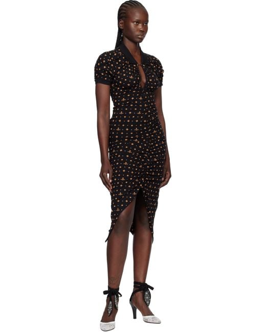 Vivienne Westwood Black Printed Piquet Pulling Midi Dress