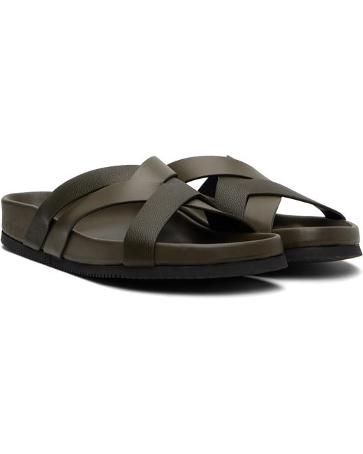 Tom Ford Black Khaki Smooth & Supple Grain Leather Sandals for men