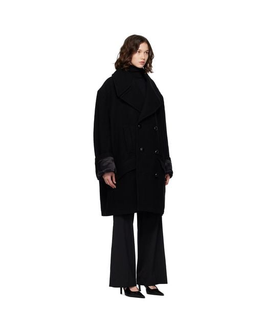 MM6 by Maison Margiela Black Wool Felt Double-Breasted Coat