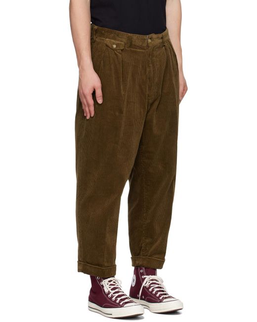 Beams Plus Brown Pleated Trousers for men