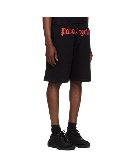 Palm Angels Black Waist Logo Shorts for men