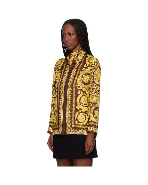 Versace Orange Burgundy & Printed Silk Shirt