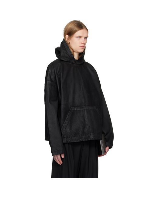 Det Blev Sent Black Waxed Denim Hoodie for men