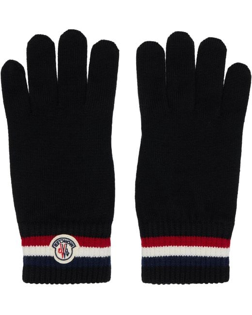 Moncler Black Tricolor Wool Gloves for men