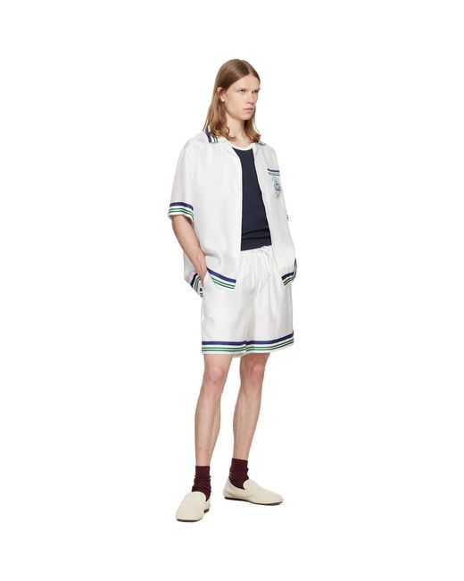 Casablanca White Hotel Emblem Silk Shorts for men