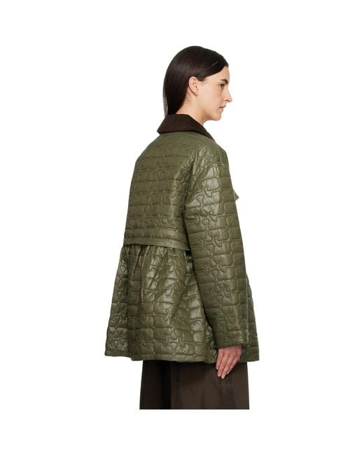 Ganni Green Quilt Midi Jacket