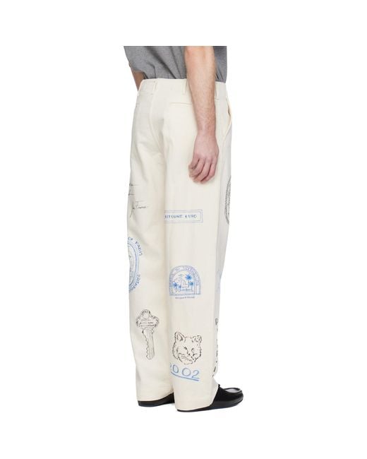 Maison Kitsuné White Off- Kuro Edition Handwritten Postcard Denim Trousers for men
