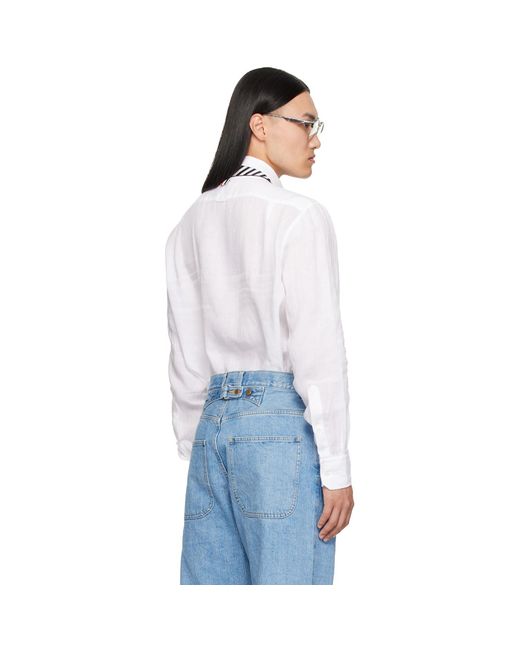 Thom Browne White Linen 4-Bar Shirt for men