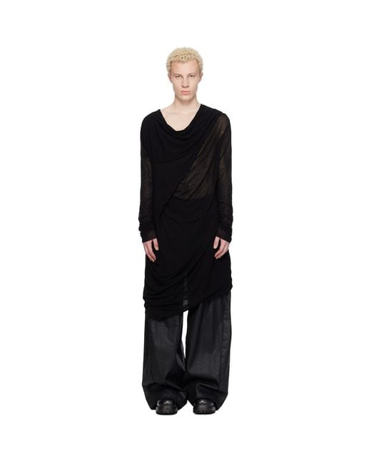 Julius Black Drop Neck Drape T-Shirt for men