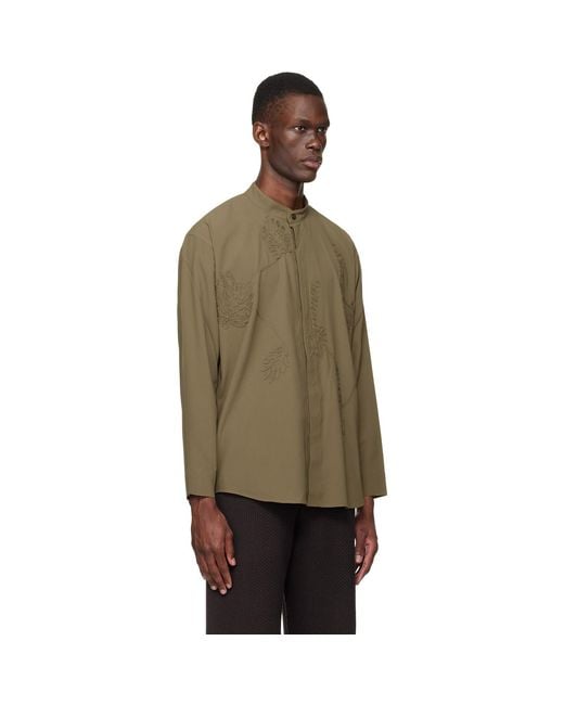 Homme Plissé Issey Miyake Multicolor Khaki Embroidery Press Shirt for men