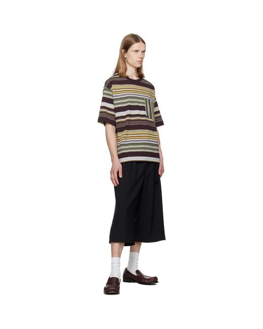 Dries Van Noten Black Burgundy & Striped T-Shirt for men