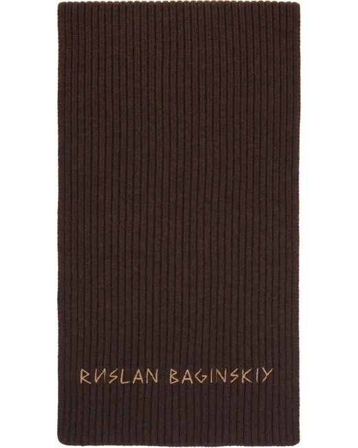 Ruslan Baginskiy Brown Monogram-Embroidered Wool Scarf
