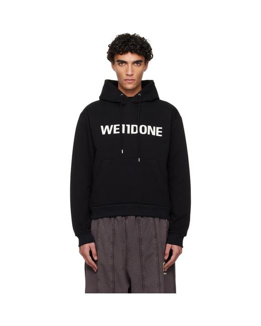 we11done Black Basic Logo Fitted Hoodie for men