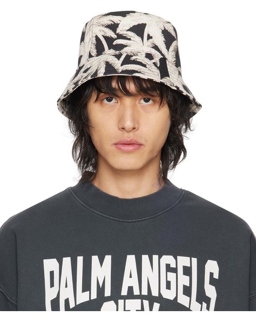 Palm Angels Black Off- Allover Palms Bucket Hat for men