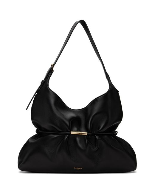 Balmain Black Sphynx Medium Smooth Leather Bag