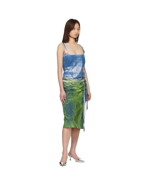 DIESEL Green Open-Back Apron Satin Denim Midi Dress