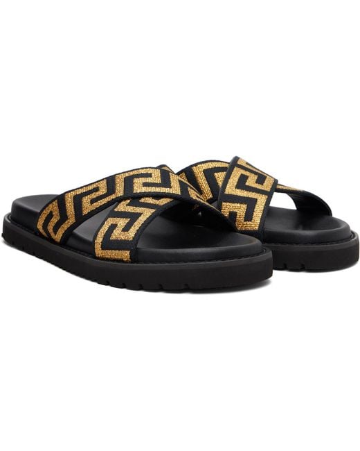 Versace Black Jacquard Nappa Sandals for men