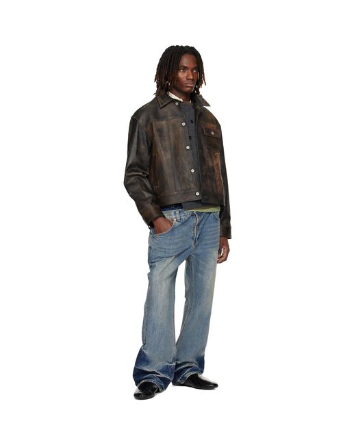 ANDERSSON BELL Black Leather Patchwork Trucker Jacket for men