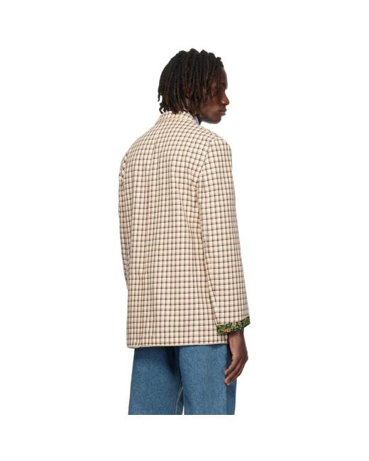 Valentino Natural Check Pattern Single-Breasted Cotton Blazer for men
