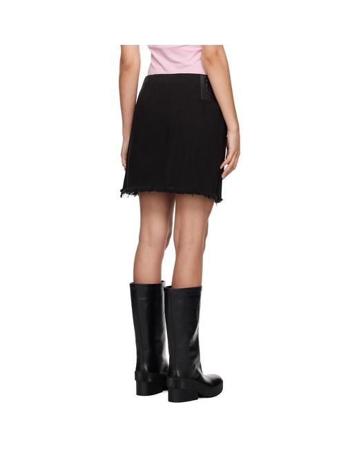 Raf Simons Black Button Embellished Frayed Hem Denim Mini Skirt
