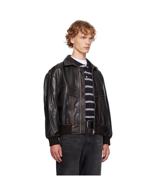 DUNST Black Stand Collared Leather Jacket for men