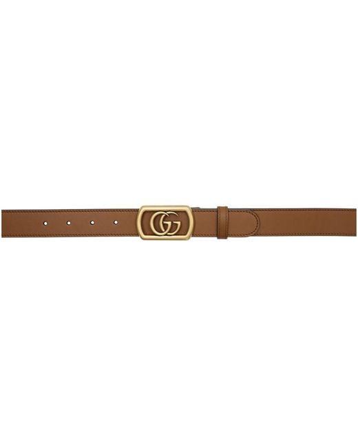 Gucci Brown Thin Belt With Framed Double G Buckle for men