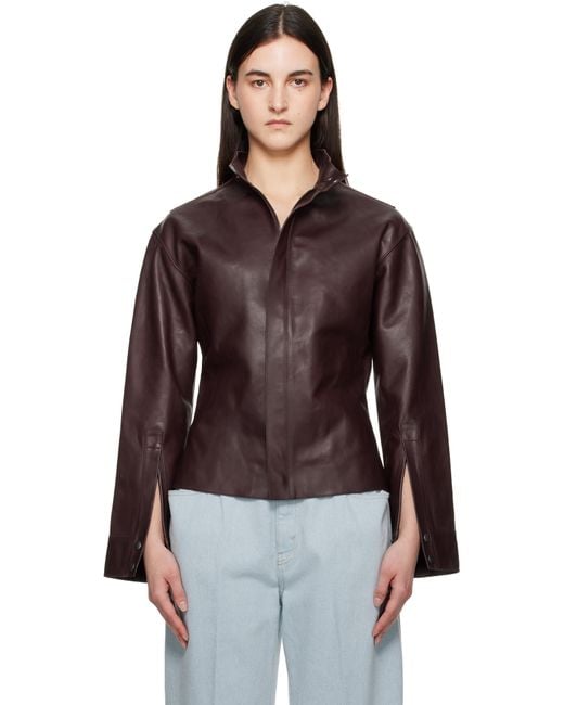 Victoria Beckham バーガンディ Sculptural レザージャケット Brown