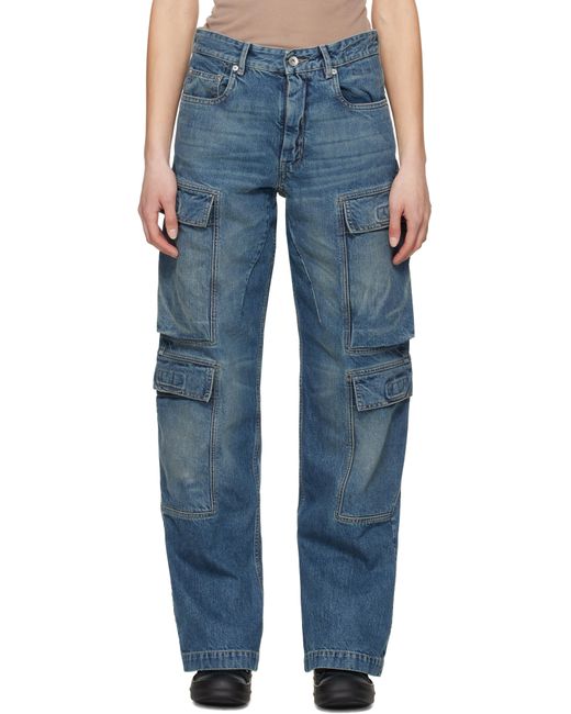 Rick Owens Blue Hollywood Double Cargo Jeans
