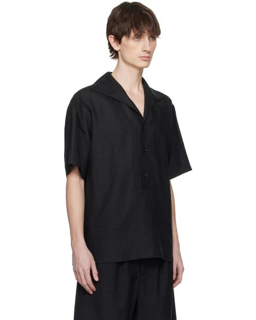 メンズ Dolce & Gabbana ブラック 3つボタン リネン 半袖シャツ Black
