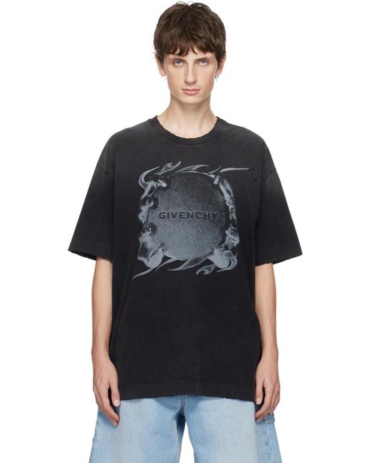 Givenchy Black Graphic-print Faded-wash Cotton-jersey T-shirt for men
